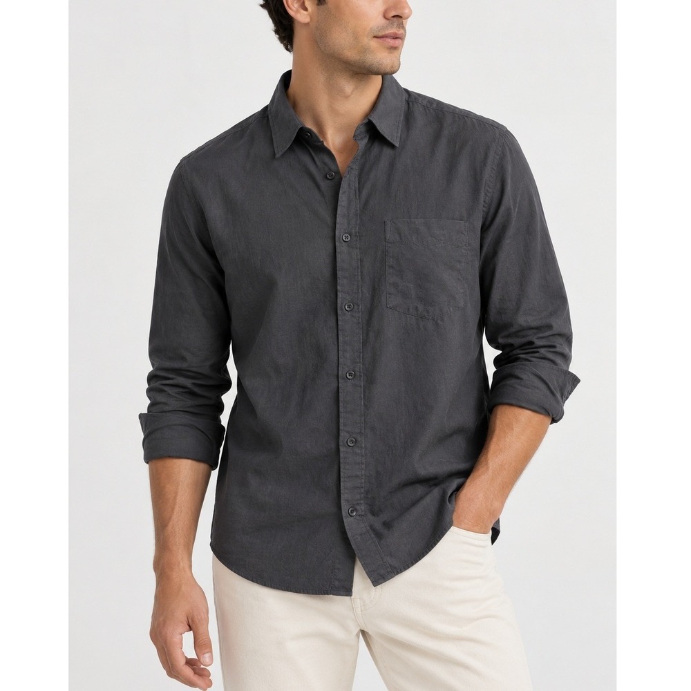 ommy Bahama Men's XL Gray Pima Cotton Button Down Shirt Long Sleeve Relaxed